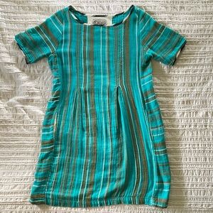 Ace and Jig Striped Mini Dress Cotton Boho Casual | Blue Turquoise Size Small
